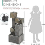 32.5" Modern Outdoor Water Fountain with LED Lights, 5-Tier Stacked Blocks Garden Fountain Cascading Waterfall Feature for Relaxing Garden, Patio, Backyard, Deck, Porch or Home Décor