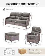 HUMMUH Wicker Patio Furniture Set 6 Inch Thick Cushion Outdoor Swivel Rocker Patio Chairs with Deep Seat Sofa 5PCS Outdoor Furniture Set for Porch Garden Deck