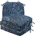 Round Corner Seat Cushions, 17" x 16" x 2", Set of 4, Indoor Outdoor Water Repellent Universal Chair Pads with Ties for Patio Furniture, Garden Deck Dining Chairs, Damask Blue Flower