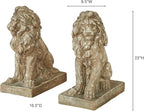 Lions at Guard Sculpture Set of 2 | Lion Statues | Outdoor Seasonal Lion Sculpture Set | Garden Backyard Yard Driveway | Weathered Sand | Realistic Lion Statues