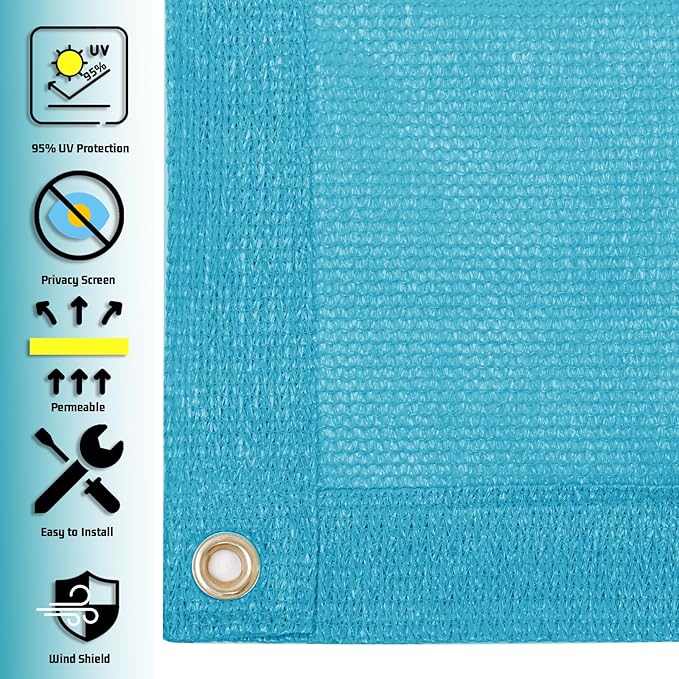 SUNNY GUARD Shade Cloth Custom Size 8x8 FT Sun Shade Screen Fabric Shade Cover Tarp with Grommets for Pergola Backyard Garden, Turquoise(We Customized)