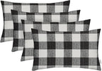 RSH DECOR: Lumbar Throw Pillows Set of 4 | 20” x 12" | All-Weather Spun Fabric | Water and Fade-Resistant | Outdoor Support Pillows for Patio Furniture | Black Buffalo Plaid