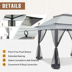 11x11 Outdoor Pop up Gazebo Tent with Mesh Walls for Patio, Lawn, Backyard and Deck, Gray