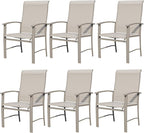 Outdoor Dining Chairs Set of 6, Stackable Patio Chairs with Metal Frame & Textilene Fabric, Perfect for Patio Garden Deck, Ivory