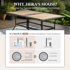 HERA'S HOUSE 7 PCS Outdoor Dining Sets for 6, Outdoor Rattan Chairs and Wood Like Table with 1.57" Umbrella Hole, Patio Dining Set for Deck, Balcony, Backyard, Garden