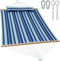 2 Person 12FT Hammocks for Outside, Double Quilted Fabric Outdoor Hammock with Spreader Bar, Large Removable Pillow, Storage Pockets, Carabiners, Max 475 lbs Capacity (Catalina Beach)