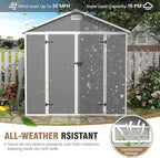 Amopatio 8x8 FT Storage Shed, Resin Outdoor Shed with Floor Included, Plastic Sheds Outdoor Storage for Bike, Garden Tools, Sheds & Outdoor Storage with Lockable Door, Window & Vents, Grey & White