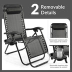 Elevon Zero Gravity Chair with Cup Holder & Removable Pillow, Adjustable Reclining Outdoor Patio Folding Chairs for Adults Portable Lounge Chair Furniture for Poolside, Lawn, Beach, Camping, Black
