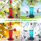 FEED GARDEN Glass Hummingbird Feeder for Outdoors Hanging, 16 OZ Humming Bird Feeders with 4 Bee Guard Feeding Ports & Built-in Ant Moat, Hummingbird Gifts for Mom Bird Feeder for Outside, Red,2 Pack