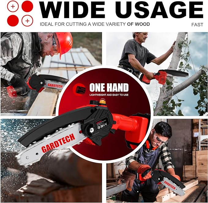 BEST Mini Chainsaw 6 Inch, Gardtech Cordless Portable Electric Chain Saw Handheld Electric Chainsaws with 2025 Upgraded 4 Chains 2 Batteries Good for Olders, DIYer, Gardeners Continuously 2 Hours Work