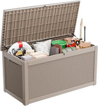 Vixzen 320 Gallon Resin Deck Box, Lockable Outdoor Storage Box for Patio Cushions Storage Furniture,Garden Tools, Pool Supplies, Weatherproof and UV Resistant- Grey
