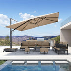PURPLE LEAF 13 FT Square Patio Umbrella Large Outdoor Aluminum Offset Umbrella with 360-degree Rotation Cantilever Umbrella for Garden Deck Backyard Pool Beige