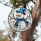 Stained Glass Window Hanging 4 Pcs Set White Winter Christmas Snow Scene 7.8" - Suncatcher Door Garden Sun Catcher Decor Birthday for Mom Woman Nana Men Friend Wife