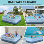 Inflatable Pool with Canopy,Upgraded 102"x67"x24" Inflatable Swimming Pool for Kids&Adults,Outdoor Blowup Pool with UV Shade&Wireless Pump,Durable Thickened Family Splash Play Center for Backyard-Blue