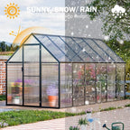 CDCASA 12x6x6 FT Greenhouse for Outdoors, Large Polycarbonate Greenhouse Aluminum Greenhouses w/Vent Window, Swing Door & Easy Assembly Walk-in Green House for Patio, Backyard, Garden, Black