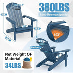 YEFU Adirondack Chairs Set of 4: Outdoor Chair HIPS Plastic Adirondack Chairs - Patio Chairs with Wood Texture - Lawn Fire Pit Deck Porch Garden Chairs for Adults (Navy Blue)