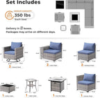 ovios 10 Pieces Patio Furniture Set, Outdoor Wicker Sectional Sofa with 30" Fire Pit Table Swivel Chairs, Modern Modular Deep Seat Rattan Couch Conversation Sets, Denim Blue