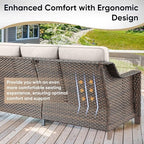5 Pieces Wicker Patio Furniture Set-Outdoor High Back Sofa with Rattan Wicker Chairs Outdoor Furniture for Porch Garden Backyard Poolside-Brown/Beige