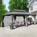 Domi 12' x 20' Hardtop Gazebo Permanent Metal Gazebo with Galvanized Steel Double Roof, Curtains and Netting for Patio, Backyard, Deck, Lawn, Grey