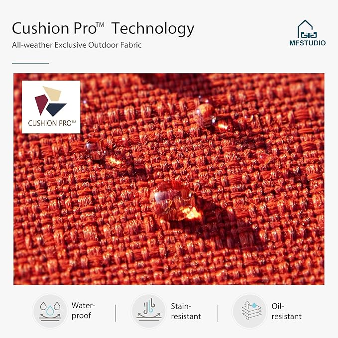 MFSTUDIO 4 Pieces Outdoor Patio Furniture Set, Metal Outdoor Conversation Set, Rattan Wicker Patio Sectional Set with 2 x Fixed Single Sofa, 3-Seat Sofa, 1 x Fire Pit Table, Red