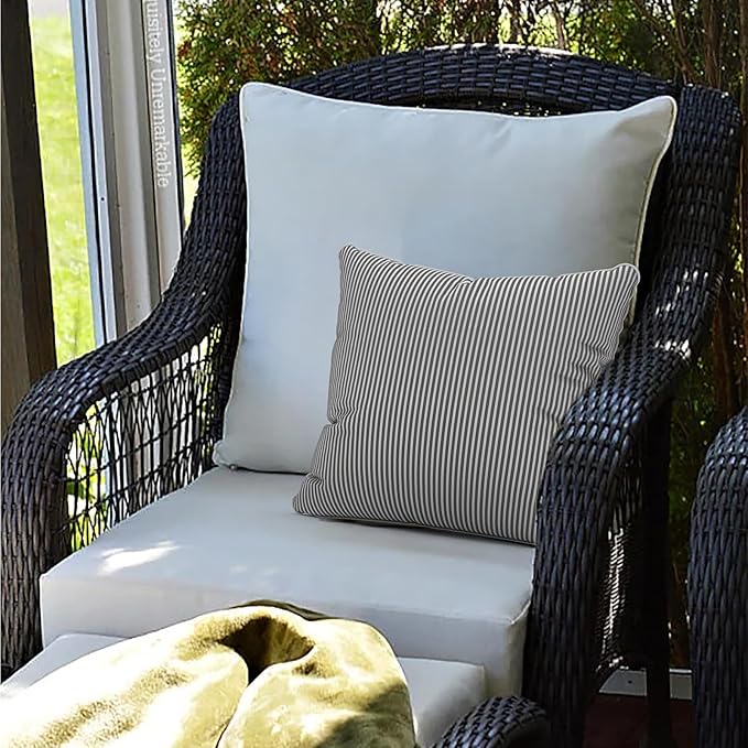 LVTXIII Outdoor Throw Pillows 20x20 Patio Waterproof Square Pillows with Piping Fade Resistant Accent Pillow for Spring Summer Garden Decoration, Set of 2, Strip Grey