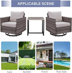 Outdoor Patio Swivel Rocker Chairs - 3 Piece Wicker Patio Furniture Bistro Swivel Rocking Chairs Set with Comfortable Cushions,Sturdy Metal Frame and Side Table for Porch Deck(Mixed Grey/Beige)