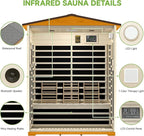 springspa Outdoor Infrared Sauna 3 Person for Home, 15amp Low EMF Far Infrared Spruce Wooden Sauna with Bluetooth,LCD Panel