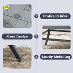 VICLLAX Outdoor Patio Round Dining Table, 54"x 54" Spliced Metal Tabletop for Deck Lawn Garden Backyard, Dark Grey