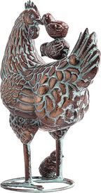 Metal Hen with Chicks Statues Yard Art, 13.5"x18" Metal Hen Chicken Figurine Decor, Vintage Outdoor Garden Statue Sculpture, Lifelike Garden Mother Hen & Baby Chick Sculptures for Chicken Lovers