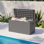 Patiolife 100 Gallon Resin Deck Box, Large Outdoor Storage Box for Garden Tools, Pool Supplies, Waterproof and Lockable, Grey