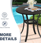 VICLLAX Round Patio Dining Table, Metal Outdoor Bistro Table with Storage Shelf for Balcony Garden Deck, 27.6" Ash Grey