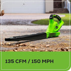 Greenworks 40V Leaf Blower/Sweeper, 150 MPH, Lightweight, Quiet, with 2.0 Ah Battery and Charger, Perfect for Residential Lawn Care, Leaf Blowing Debris, Dust, Light Snow, and More