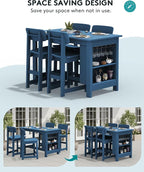 SERWALL Outdoor Bar Stools Set of 2, All Weather HDPE 25" Counter Height Bar Stools with Back, Outdoor Armless Barstools for Patio, Garden, Backyard, Balcony, Poolside, Blue