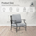 HERA'S HOUSE Outdoor Chairs Set of 2, 2 x Patio Chair with Grey Cushions, All Weather Outdoor Furniture for Lawn Garden Backyard Deck(Leg Chairs)