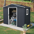 4x8 FT Outdoor Storage Shed, Metal Garden Shed with Frame Floor, Outside Tool Shed with Window, Waterproof Storage Building with Lockable Sliding Doors & Sloped Roof for Backyard, Patio, Black