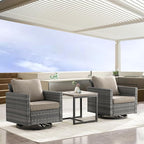 Outdoor Rocker Chairs - Patio Swivel Chair Set, Two Wicker Chairs with One Side Table, Grey