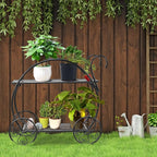 S AFSTAR Metal Plant Stand, Two Tiered Garden Cart Shelf for Indoor Outdoor Home Garden Patio, Parisian Style Flower Pot Holder, Stable and Durable