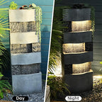 40.5''H Garden Water Fountain Outdoor,4 Tiers Floor Standing Waterfall Outdoor Fountains with LED Lights for Garden, Patio, Backyard, Deck, Porch and Home Art Decor