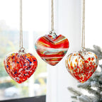 4inch Hand Blown Glass Red Heart Ornaments Hanging Friendship Hearts for Patio Garden Outdoor Decor Unique Gift for Mom