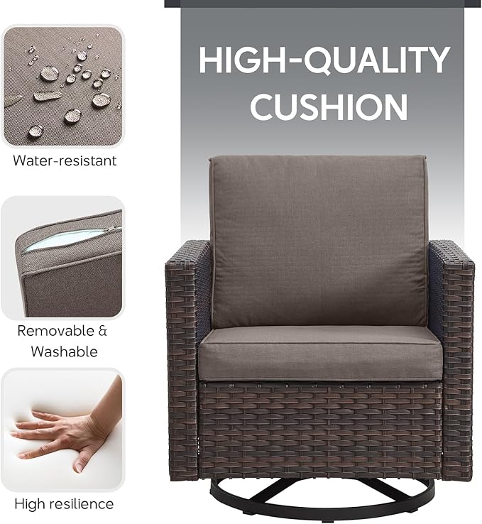 6 Piece Wicker Patio Furniture with Fire Pit Table - Outdoor Conversation Set with 50,000 BTU Fire Pit, All Weather Rattan Patio Set for Deck Backyard Garden - Brown Wicker Grey Cushion