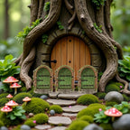 JJLFresheners 3Pcs Green Fairy Door Wooden Miniature Fairy Garden Doors Outdoor Mini Gnome House Accessories for Tree Trunk Ornaments Miniatures, Garden Sculptures and Statues, Fairy Door