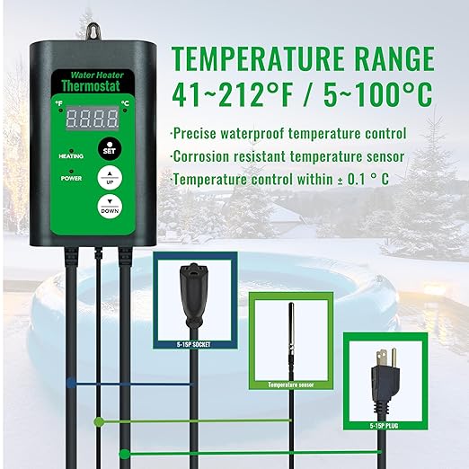 2000W Titanium Fully Submersible Water Heater for Hot Tub & Swimming Pool – Portable Immersion Electric Heater with GFCI & Temp Control for Bathtub, Baptismal Pool & Above Ground Pool