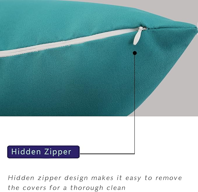 idee-home Outdoor Pillows with Inserts Included, Patio Outside Lumbar Pillows Waterproof Set of 2, 12 x 20 inch Peocock Blue