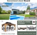 YOLENY 12' x 14' Hardtop Gazebo, Wooden Finish Coated Aluminum Frame Gazebo with Galvanized Steel Double Roof, Outdoor Permanent Metal Pavilion with Curtains and Nettings for Patio, Lawn & Garden