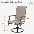 PHI VILLA Swivel Patio Dining Chair with 42" High Back, Padded Textilene Deep Seating Outdoor Chairs with Armrest & E-Coating Frame, All Weather-Resistant for Deck Lawn Garden, Set of 4