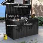 Mars Villa 180 Gallon Outdoor Storage Box, Large Waterproof Resin Deck Box for Patio Furniture Cushions, Pool Supplies, Gardening Tools, Lockable Storage Container, Weatherproof, UV Resistant, Black