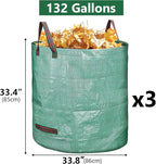 3 Pack 132 Gallon Reusable Yard Waste Bags Heavy Duty Lawn and Leaf Bags Yard Waste Container Garden Grass Bags