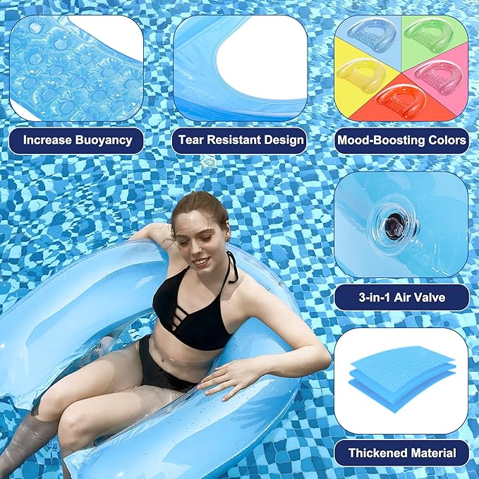 4 Pack Pool Floats Adult, PuppyuWill Minimalist Design Pool Chair Float, 46"X36" Mood-Boosting Colors, Drifter, Chair, Hammock 3-in-1 Inflatable Pool Toys for Pool Party, Lake, River, Sea, Outdoor