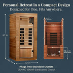 DYNAMIC SAUNAS Elite 1 Person Compact Ultra Low EMF FAR Infrared Sauna with Red Light Therapy & Bluetooth Speakers - Personal Indoor for Home & Gym