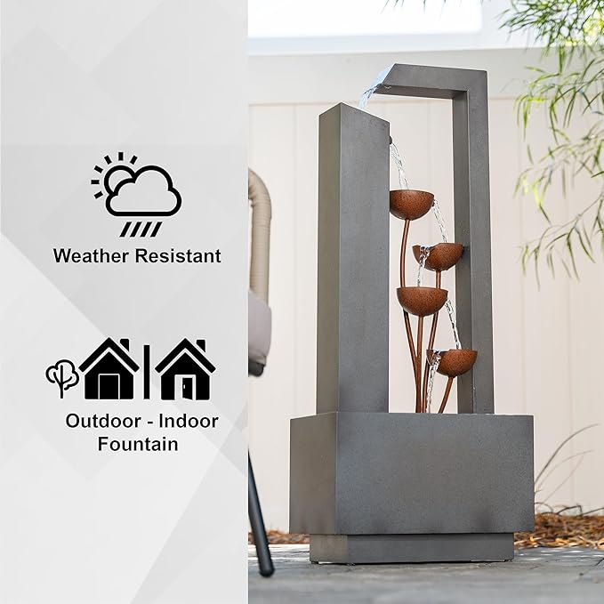 XBrand Metal Sculptural Multi-Tiered Flower Water Fountain, Gray and Bronze, 38" Tall